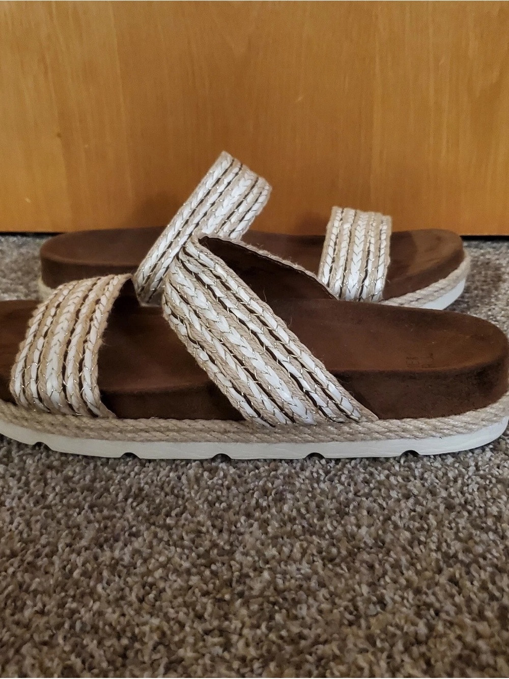 Time and Tru Braided Cream and Brown Platform Slide Sandals